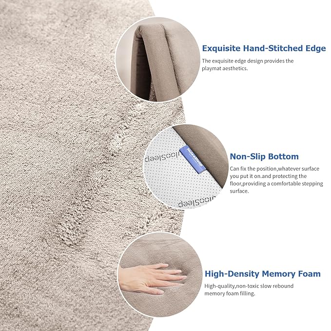 Baby Play Mat for Floor,1.3" Thick Elasti Foam Tummy Time Mat,79"×158“ Extra Large Soft Coral Velvet Nursery Rug,Non Slip Safe for Crawling,Toddlers,Infants,kids,Tatami Style for Living Room,Classroom,Playroom(Beige)