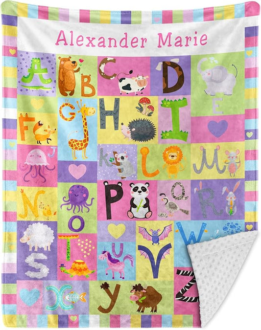 Personalized Baby Blankets for Girls & Boys - Super Soft Easter Blanket with Thick Double-Layer Dotted Backing, Personalized Baby Gifts for Baby Shower from Grandma (Rainbow, Customize Now)