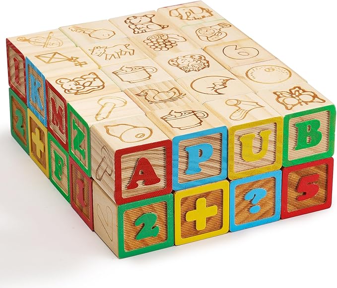 SainSmart Jr. Wooden ABC Blocks 40PCS Stacking Blocks Baby Alphabet Letters, Counting, Building Block Set for Toddlers 1.2 Inch