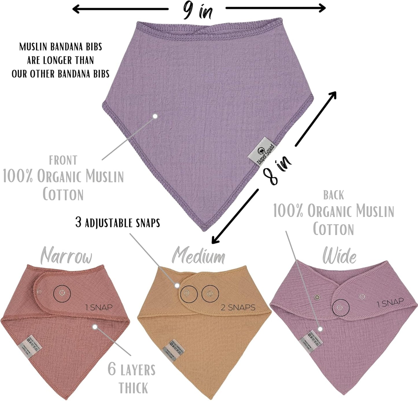 DiaperSquad's Baby Bibs for Drooling and Teething, Bibs for Boys, Baby Girl - Solid Cotton Baby Drool Bibs