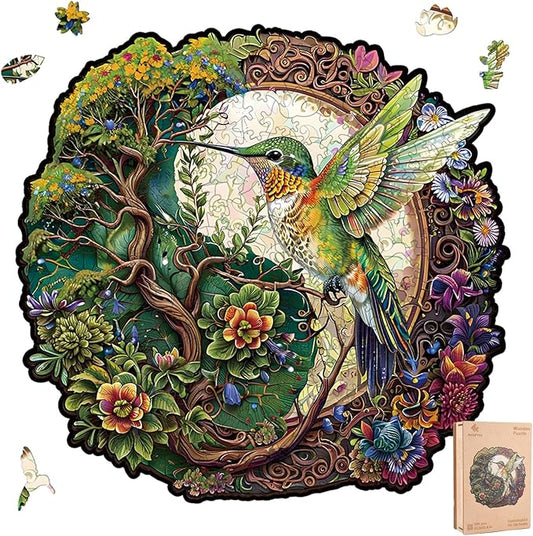 Wooden Jigsaw Puzzle for Adults - Hummingbird Tai Chi Unique Animal Shaped, 13.3x12.9in, 300 Pieces, Zen Art, Challenging and Fun Gift