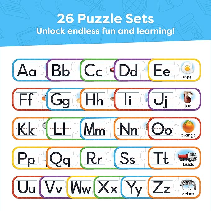 Alphabet Puzzle Games for Kindergarten - 26 Pairs Self-Correcting ABC Puzzle Alphabet Learning Toys Matching Game - ABC Learning for Toddlers Letters Matching Game Preschool Educational Toys