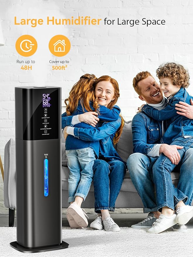 Humidifiers for Bedroom, 8L Quiet Humidifiers for Large Room with Timer, 360°Nozzle, 3 Speed Ultrasonic Cool Mist Humidifier with Humidistat for Baby, Customize humidity for Home Adults Plants
