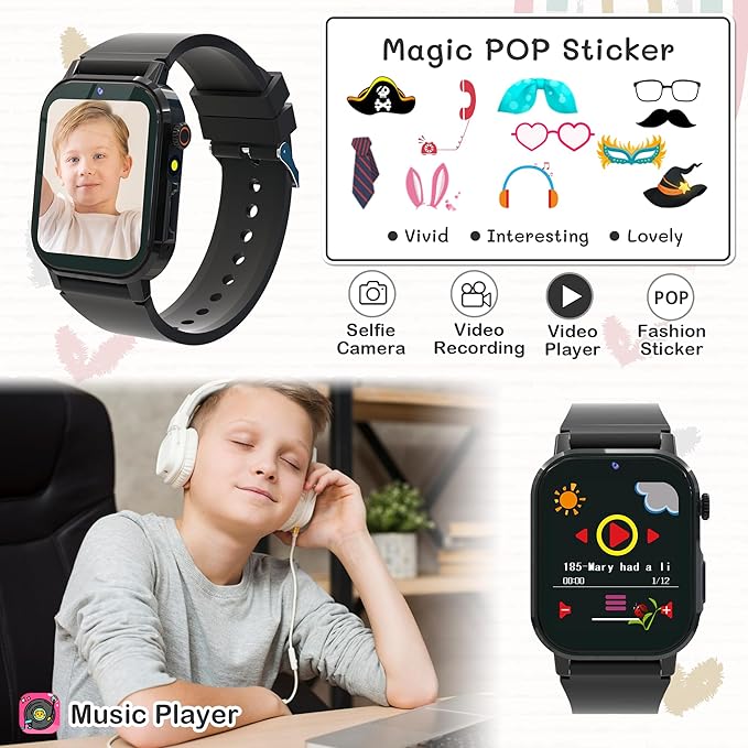 Kids Watch Boys with 32 Games Toys for Ages 5-12 Smart Watch for Kids with HD Touch Screen Video Camera Music Player Pedometer Learn Cards Audiobook, 10 9 8 7 6 5 Year Old Boys Birthday Gifts