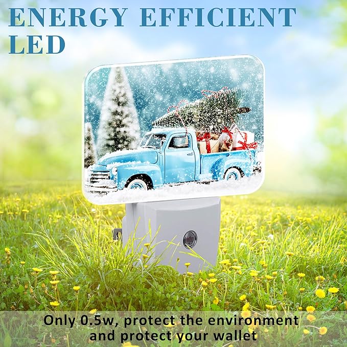 Christmas Blue Truck Night Light Plug into Wall, Christmas Tree Night Light with Dusk to Dawn Sensor for Kid Girls Boys Women Men Bedroom, Hallway, Kitchen, Bathroom, Stairs Decor