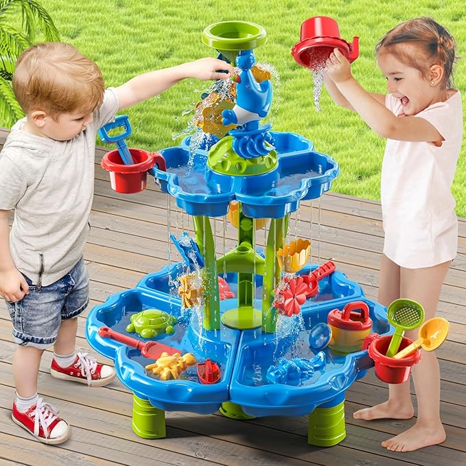 Kids Flower Water Table for Toddlers for 3 4 5 6 7 8 Years Old, Outdoor Water Sand Table for Boys Girls, Sensory Toys for Toddlers Age 3-8, Activity Sensory Table Summer Toys