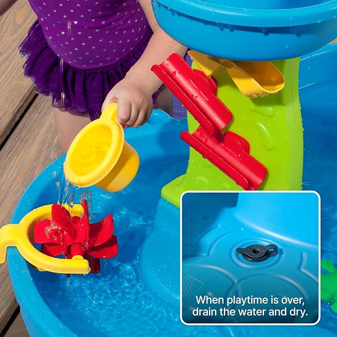 Step2 Rain Showers Splash Pond Water Table with Cover, Kids Water and Sand Activity Sensory Playset, Summer Outdoor Toys, 13-Piece Water Toy Accessories, for Toddlers 1.5+ Years Old, Blue & Green