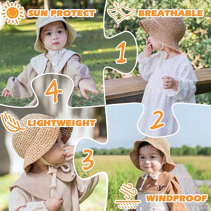 Baby Girl Straw Hat Outdoor Baby Sun Protection Hats Summer Bowknot Beach Cap for Infant Toddler Girls