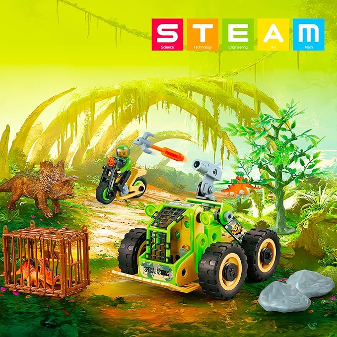 HOMETTER Dinosaur Building Toys, STEM Learning Toys, Construction Engineering Kit for Kids, Creative Set Capturing Dinosaurs Game Christams Ideas Gift for Boys Age 4 5 6 7 8 9 10+ Years Old