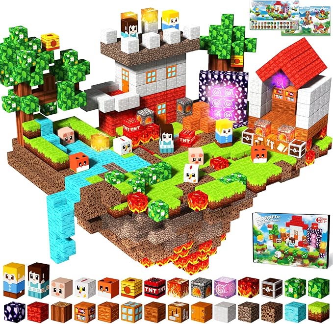 Goody King 150pcs Magnetic Blocks with Light Blocks, Educational Magent Toys for Kids Ages 3+, Magnetic Cubes Building Set Montessori STEM Gift, Creative Magnetic Blocks Building Set for Boys Girls