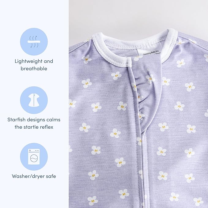 SleepingBaby Zipadee-Zip Transition Swaddle - Cozy Baby Swaddle Blanket with Zipper Convenience - Roomy Wearable Blanket for Easy Diaper Changes - Paperwhite Flowers, Medium (6-12 Month)