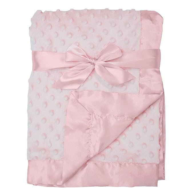 American Baby Company Heavenly Soft Chenille Receiving Blanket, 2-Layer Design with Minky Dot & Silky Satin, Pink, 30" x 40" for Boys and Girls