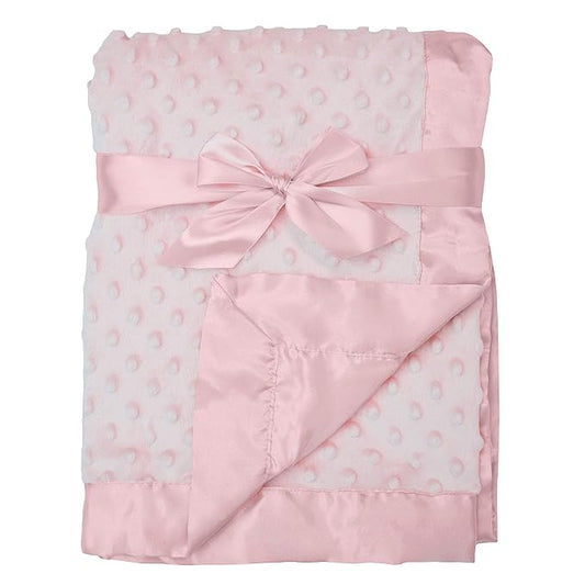 American Baby Company Heavenly Soft Chenille Receiving Blanket, 2-Layer Design with Minky Dot & Silky Satin, Pink, 30" x 40" for Boys and Girls