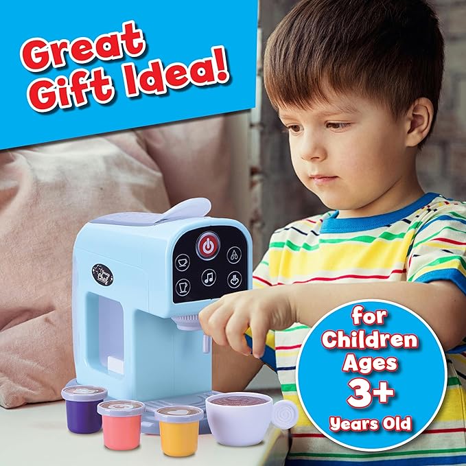 Small World Toys Kids Coffee Maker with Lights and Sound, Cuppa Joe Coffee Maker with Cup and Pods, Automatic Shut-Off Espresso Machine, Realistic Kids Coffee Playset, Gift for Girls and Boys