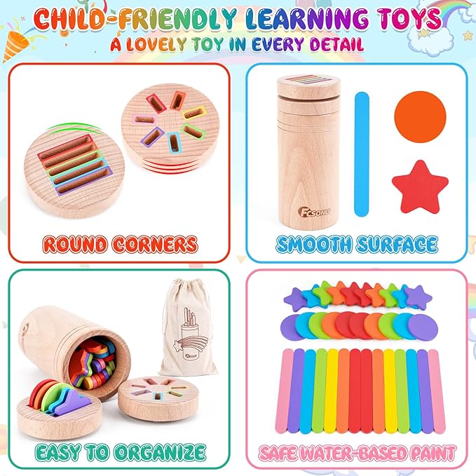 FCSONU Toddlers Montessori Toys for 1 2 3 Year Old Boys Girls, Wooden Learning Color Sorting Toys for Ages 2-4 Kids, Sensory Toys for Toddlers 1-3, Halloween Birthday for Baby 12-18 Month Old