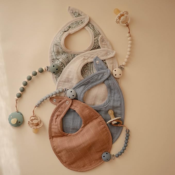 mushie Muslin Baby Bib | Soft Cotton for Infant Drips, Drools & Feedings | Adjustable Fit | 2 Pack