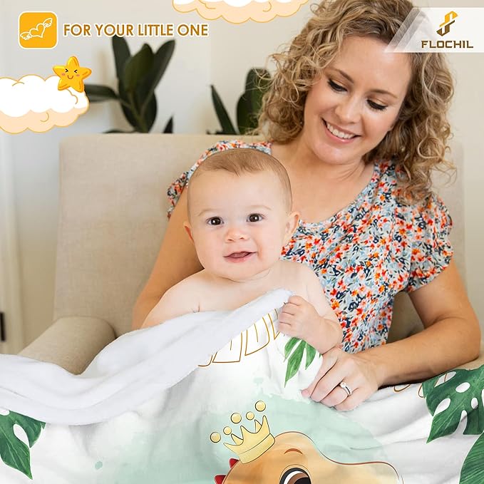 Personalized Baby Blankets, Custom Baby Blanket - Baby Blanket with Name for Boys, Best Gift for Baby, Newborn Elephants Flush Fleece (30x40) (Dinosaur 2)