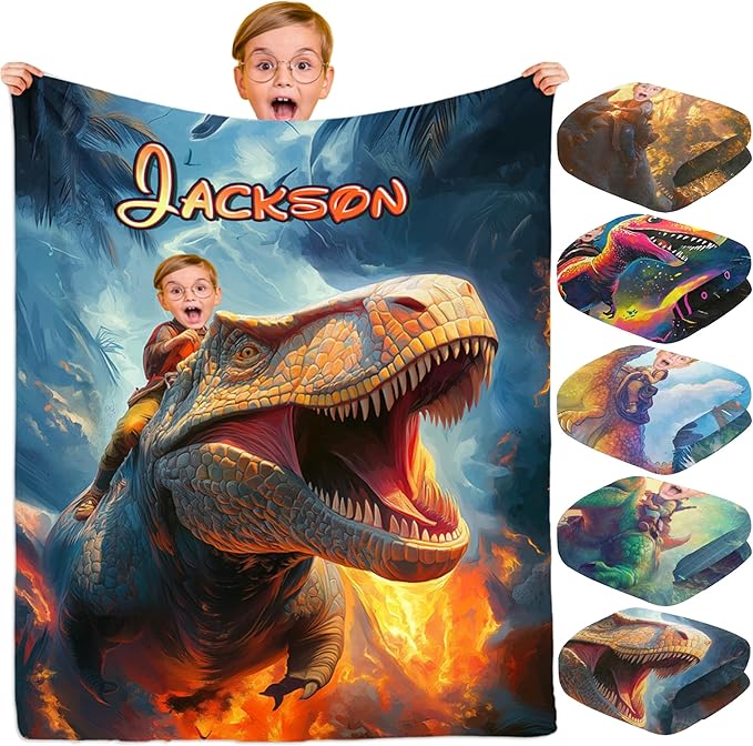InterestPrint Personalized Name Blanket for Kids Custom Tolder Blankets with Face Funny Blanket Customized Throw Blanket for Boys on Birthday Christmas