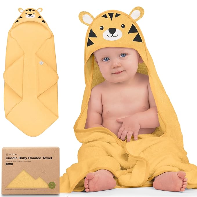 KeaBabies Hooded Baby Towel for Newborn - Viscose Derived from Bamboo Large Baby Bath Towels with Hood for Boys, Girls, Toddler, Extra Absorbent & Soft Newborn Bath Essentials (Tiger, Regular)
