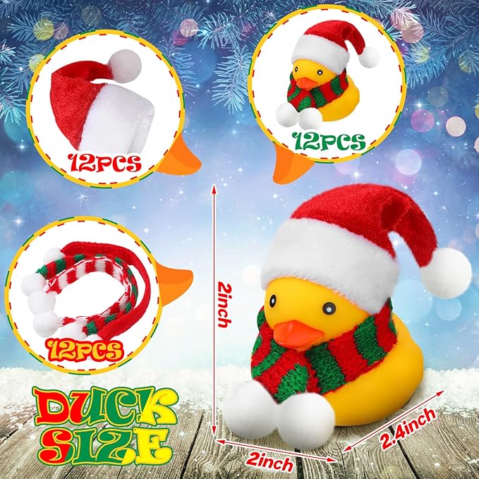 Funtery 12 Pcs Christmas Rubber Ducks Bulk with Xmas Hats and Scarf Mini Bath Rubber Ducky Showers for Xmas Winter Holiday Celebration Party Favors Stocking Stuffers Birthday Gift Exchange