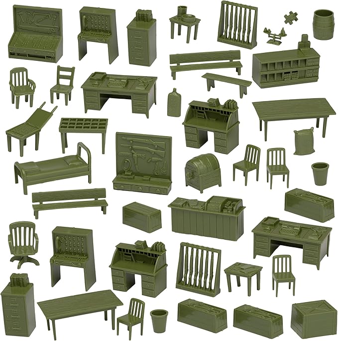 BMC Classic Marx Military Base Camp - 44pc Plastic Army Men Playset Accessories