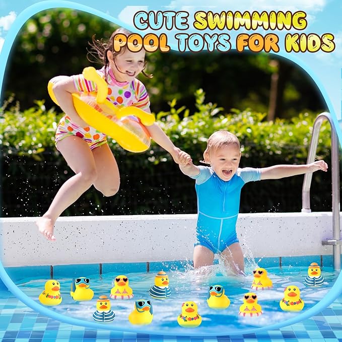 Honoson 72 Pcs Summer Beach Rubber Duckies Bulk Mini Rubber Duck Bath Toys Float Bathtub Ducky Cute Squeaky Ducky for Classroom Carnival Summer Birthday Baby Shower Party Favor