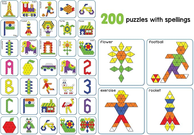 Magnetic Tangram Puzzles Toys for Kids | 400 Magnet Triangles Shapes with 200 Patterns Booklet, Board & Display stand | STEM Educational and learning Games for Ages 4 5 6+ Years|Gifts for Girls & Boys