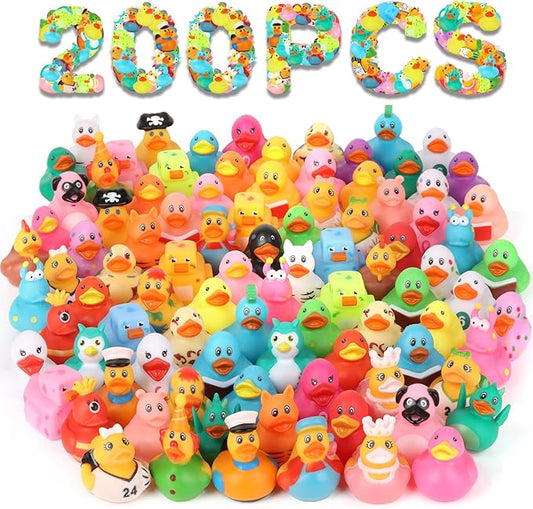 200 Pack Rubber Ducks in Bulk, Jeep Ducks for Ducking, Ducks for Jeeps Assorted, Bath Toys Floater Duck for Kids, Baby Showers Accessories Party Favors