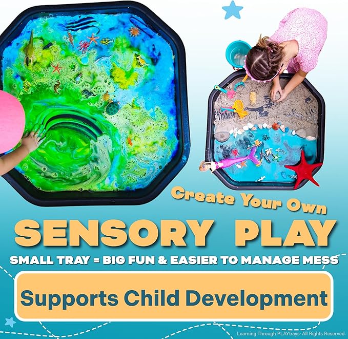 Tuff Tray (Small Black), Sensory Tray with Textured Surface, Sand and Water Table, Sensory Bin – Sensory Play for Toddlers and Kids