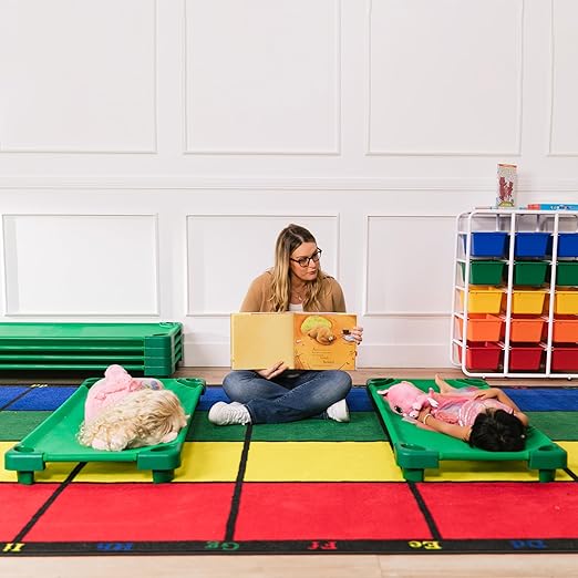 ECR4Kids Stackable Kiddie Cot, Ready-to-Assemble, Standard Size, Classroom Furniture, Green, 6-Pack