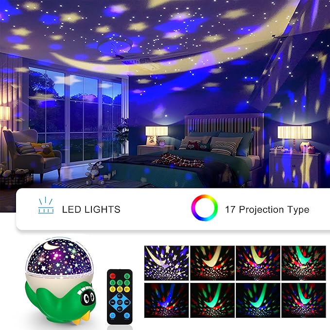 Dinosaur Night Light Projector for Kids Room, Boy Girl Dino Lamp with 10 Soothing Music& Timer, Remote Control, Colorful Projection Effect, High Brightness, Birthday Gifts Dinosaur Toys for Kids 3-7