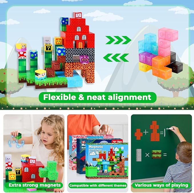 Magnetic Blocks - 150 PCS Build Adventure Game Castle - Magnetic Toys for Montessori Toddler Christmas Birthday Gifts - STEM Sensory Toys for 3 4 5 6 7 8 9 10 Year Old Boys & Girls