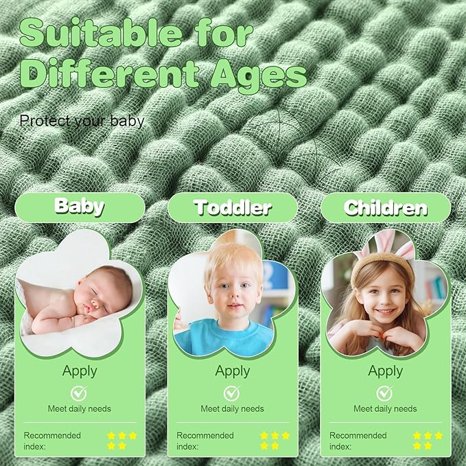 MUKIN Baby Hooded Towels, Muslin Cotton, 2-Pack, for Newborn, Infant, Toddler and Kids (White,Dark Green)