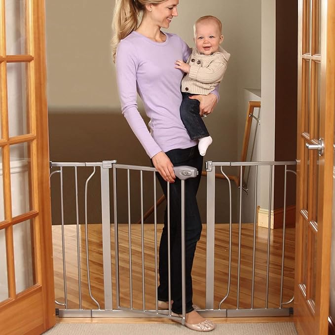 Regalo Easy Step 49-Inch Extra Wide Baby Gate, Includes 4-Inch and 12-Inch Extension Kit, 4 Pack of Pressure Mount Kit and 4 Pack of Wall Mount Kit, Platinum