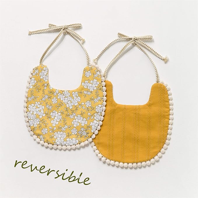 GZMM Baby Bib for Girls,Reversible Waterproof Handmade Natural Cotton Baby Drool Bib 0-12 Months 3 Pack