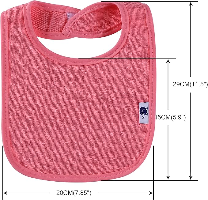 12 Pack Terry Drool Cotton Bibs, Unisex Baby Bibs with Fiber Filling Waterproof for Feeding, Teething, Drooling