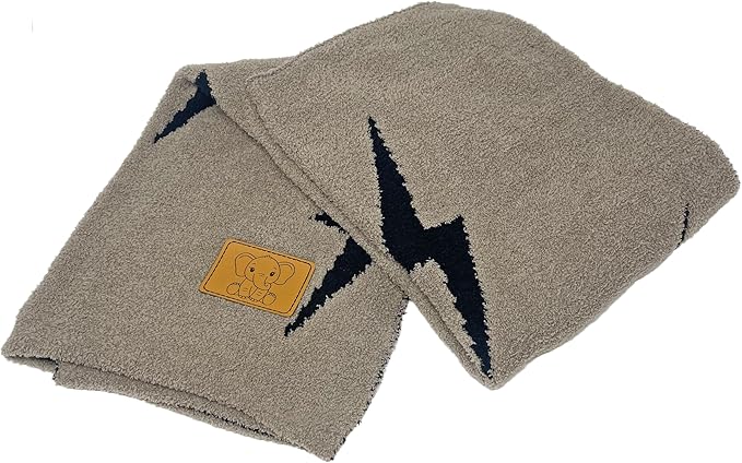 Lightning Bolt Baby Blanket 28"x40" - DreamSoft Knit Throw for Crib, Stroller or Car Seat - Soft Receiving Blanket/Newborn Nursery Gift Essential for Toddler, Infant, Kids, Boys & Girls (Black/Brown)