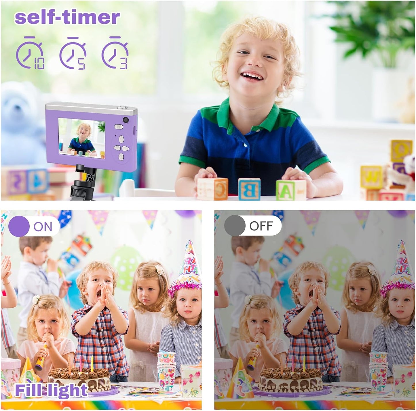 Digital Camera FHD 1080P Video & 8X Digital Zoom - Compact Point and Shoot Digital Camera with 2.4" Screen, 800mAh Rechargeable Battery Portable Small Camera for Kids Teens Girls Boys(Purple)