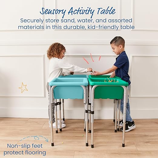 ECR4Kids 4-Station Sand and Water Adjustable Play Table, Sensory Bins, Seafoam/Emerald