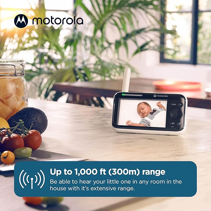 Motorola Nursery Video Baby Monitor with Camera, 5" Screen HD PIP1610, No WiFi, Wall Mount, Long Range, 2-Way Audio, Temperature Sensor, Motorized, Lullabies, Cry Detection