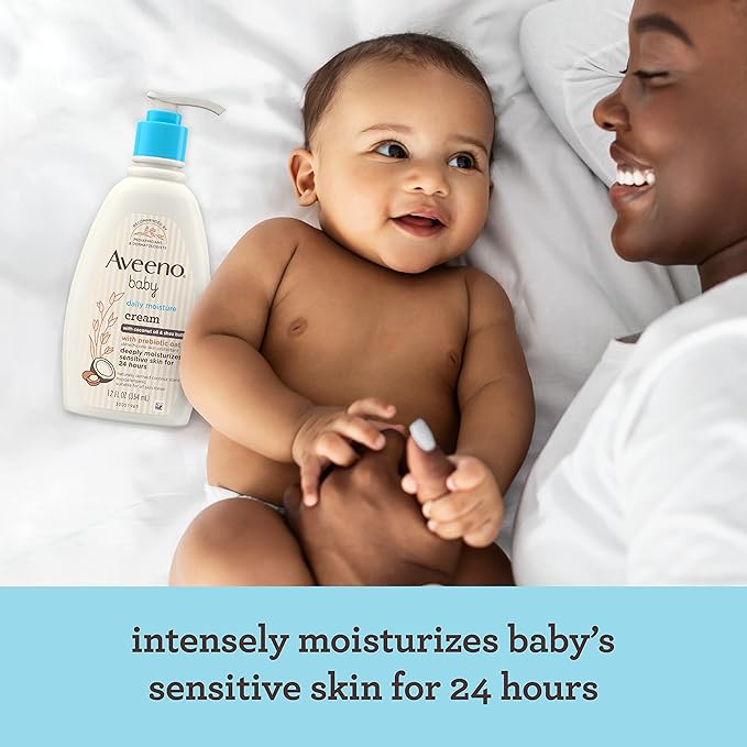 Aveeno Baby Daily Moisture Body Lotion for Sensitive Skin, Hypoallergenic Moisturizing Baby Lotion with Nourishing Oat to Deeply Moisturize Baby's Skin, Fragrance-Free, 18 fl. oz, 2 Pack