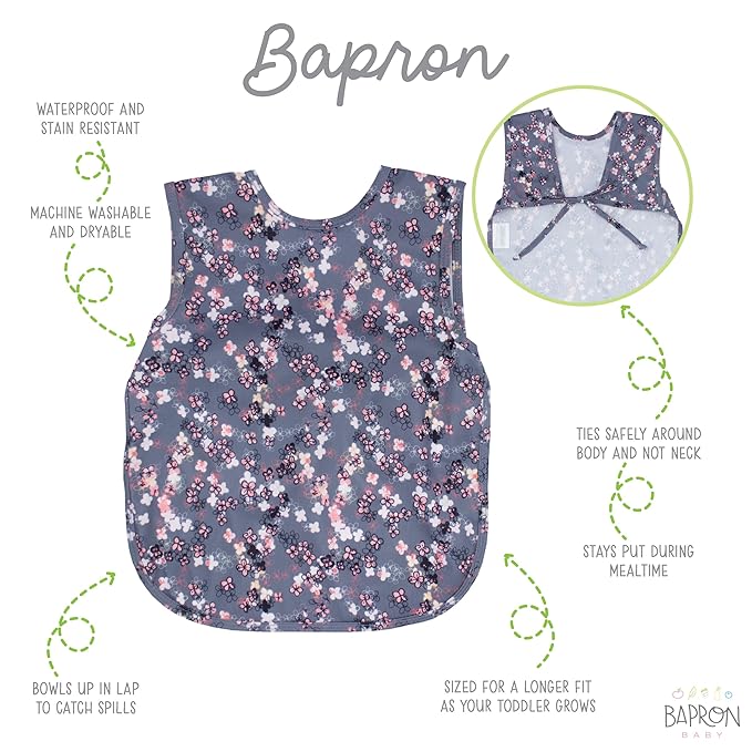 BapronBaby Ditsy Floral Bapron - No Neck Tie Safer Bib for Baby & Toddler - Soft Waterproof Stain Resistant - Machine Washable - Sz Preschool 3-5yrs