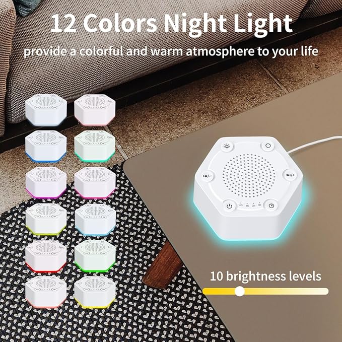 White Noise Sound Machines with High Fidelity 30 Unique Non-Looping Soothing Sounds 12 Colors Night Light 4 Timers 10-Level Brightness 32-Level Volume and Memory Function