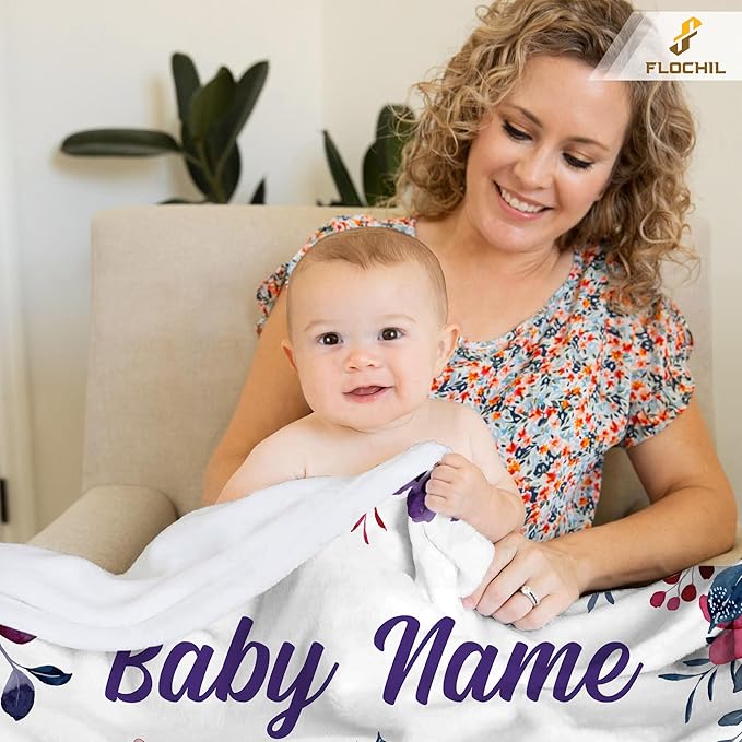 FLOCHIL Personalized Baby Blanket for Girls, Custom Baby Blanket with Name, Customized Baby Products, Gift for Baby, Newborn, Baby Shower (Bunny 2)