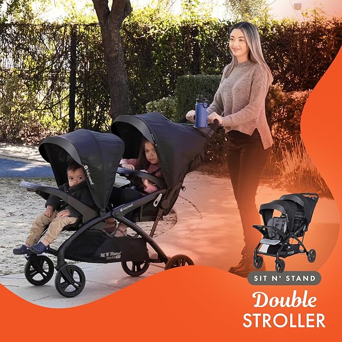 Baby Trend Double Stroller with 2 EZ-Lift Plus Infant Car Seats, Sit N' Stand, Stormy - Portable and Lightweight Stroller Duo and Car Seat Travel System Tandem