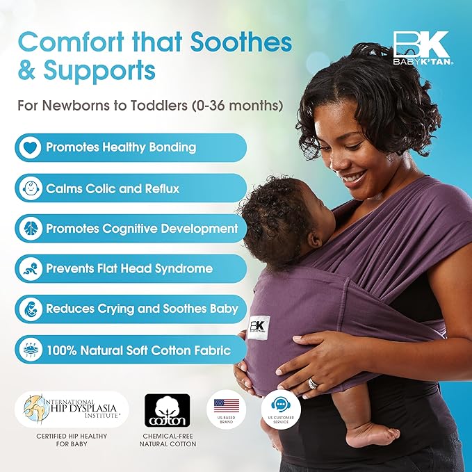 Original Baby K'tan Baby Carrier: #1 Easy Pre-Wrapped, Soft, Slip-On, No Rings, No Buckles | 5 in 1 Baby Sling Gift | The Best Hands Free Infant Wrap | Eggplant | X-Large