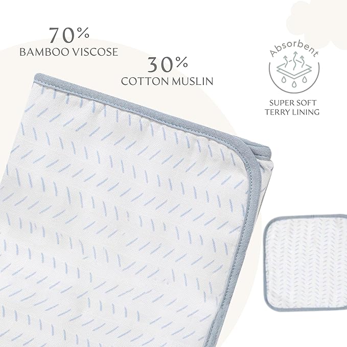 Bamboo Viscose Baby Hooded Towel & Washcloth Set for Babies and Toddlers, Soft & Absorbent, 70% Viscose from Bamboo, 30% Cotton Muslin - Imported (Blue Dash)
