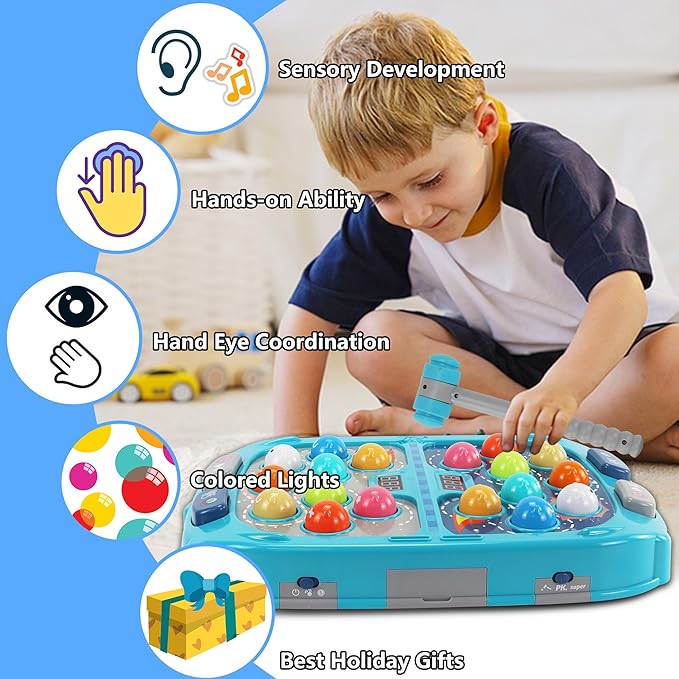 2-Player Whack Game Mole Toy for Kids Ages 3+, 11x15in Early Learning Toy with Lights & Sounds, Interactive Pounding Bench with 9 Speed Levels, Perfect for Families with Multiple Kid of Different Ages