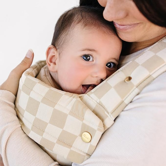 Ava & Oliver Essential Baby Carrier – Ergonomic, Hip-Healthy Soft Structured Carrier for Infants & Toddlers (7–35lbs) - Front and Back Carry, Breathable Fabric, Stylish & Lightweight (Almond Check)