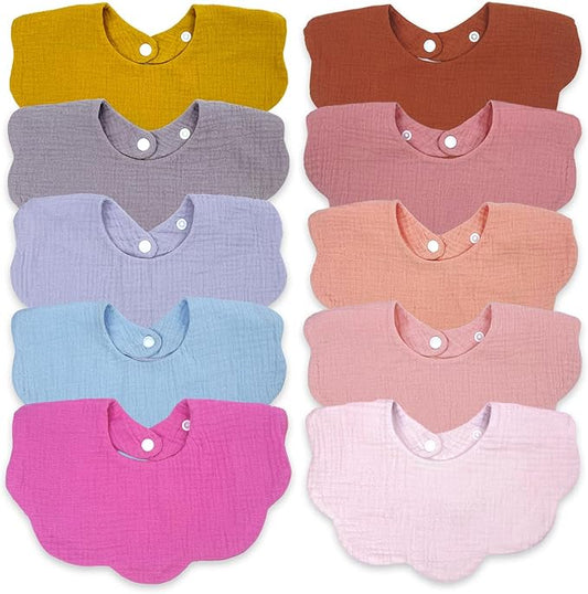 EllieHouse Baby Bibs for Girls Boys 10Pack Muslin Drool Teeth Drooling Teething Bibs Muslin Cotton for Infant Toddler
